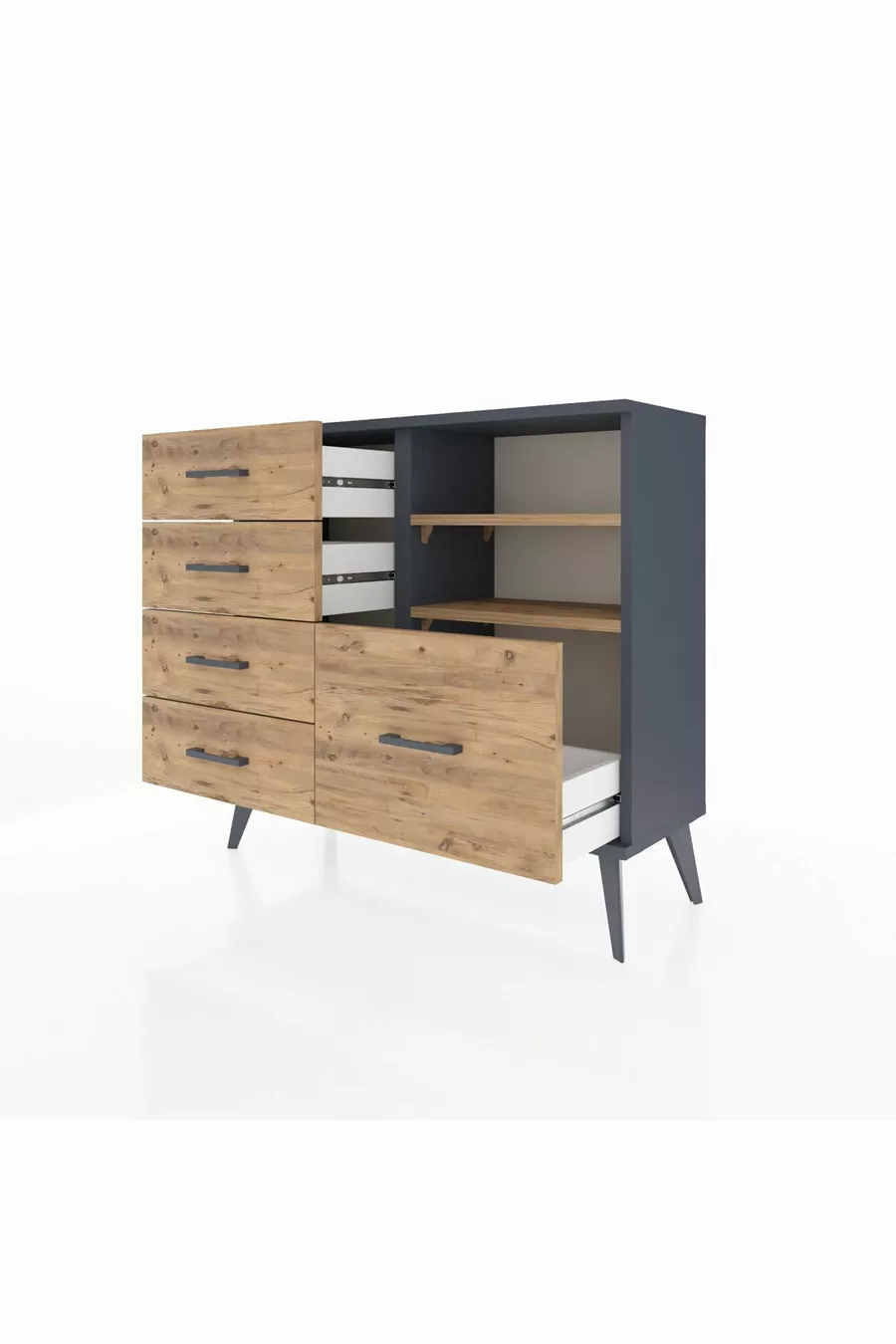 Commode Arges 2 étagères 5 tiroirs Anthracite-Pin