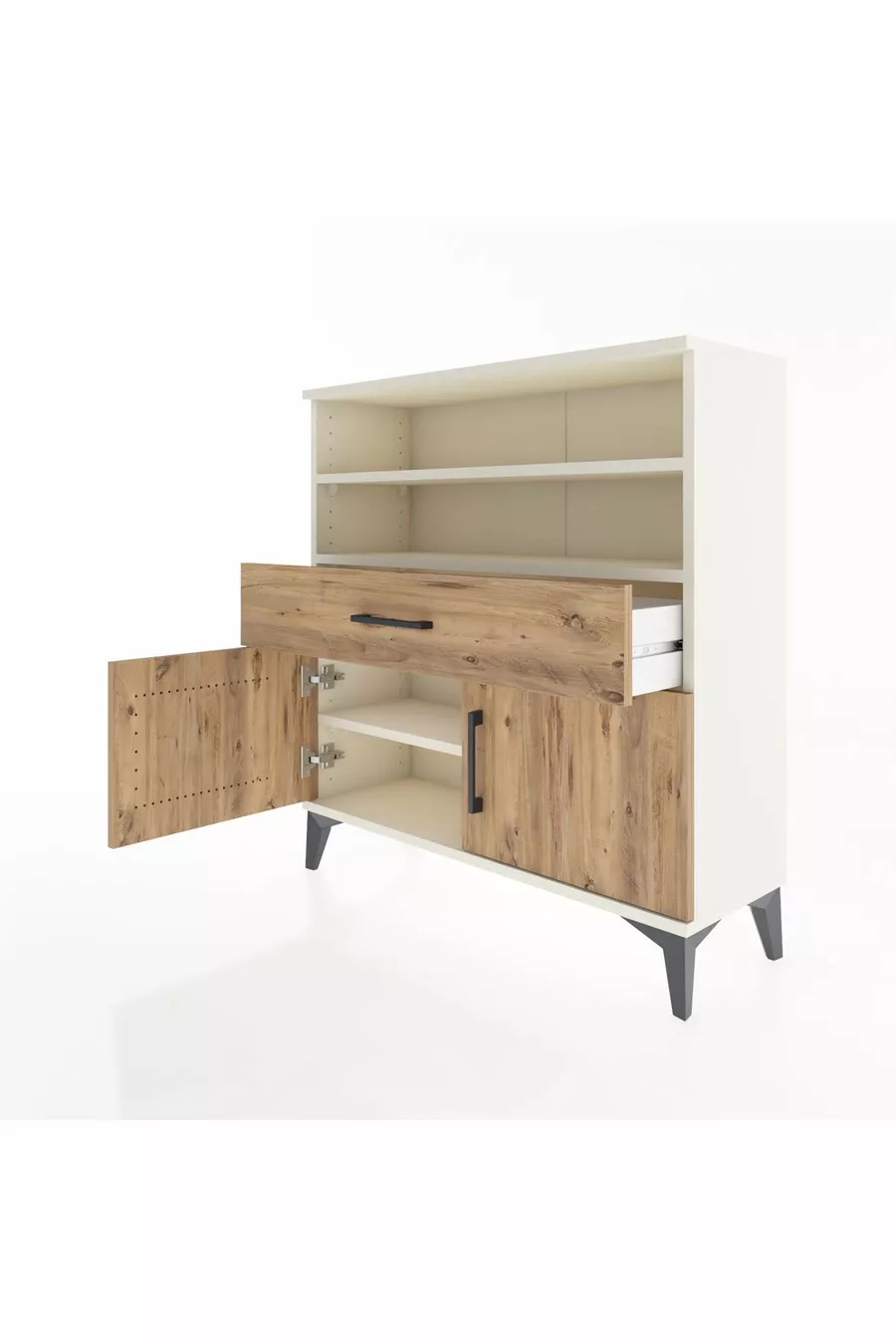 Commode Arges 3 étagères 1 tiroir 2 portes Pierre de lune-Épicéa