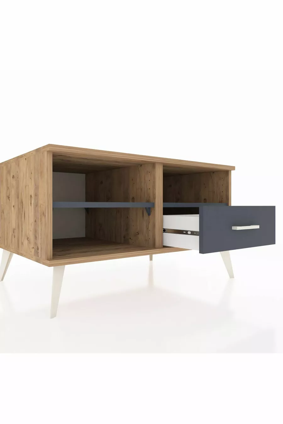 Commode Kronos 2 étagères 1 tiroir Pin-Anthracite