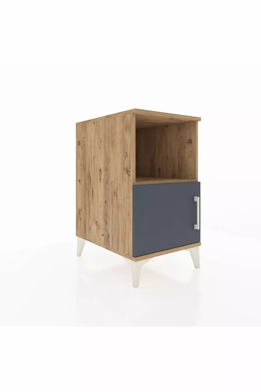 Table de chevet Kronos à 2 étagères avec 1 porte, pin-anthracite