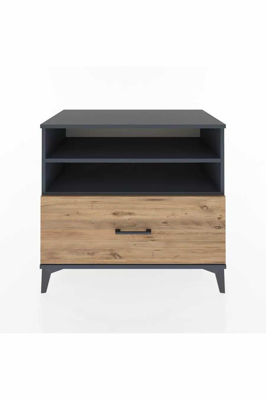 Commode Hyperion 2 étagères 1 tiroir Anthracite-Épicéa