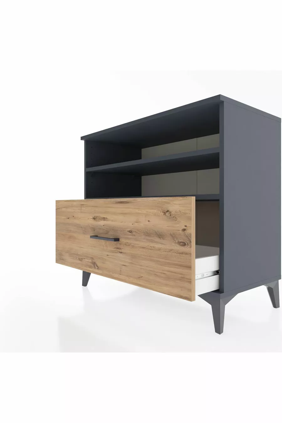 Commode Hyperion 2 étagères 1 tiroir Anthracite-Épicéa