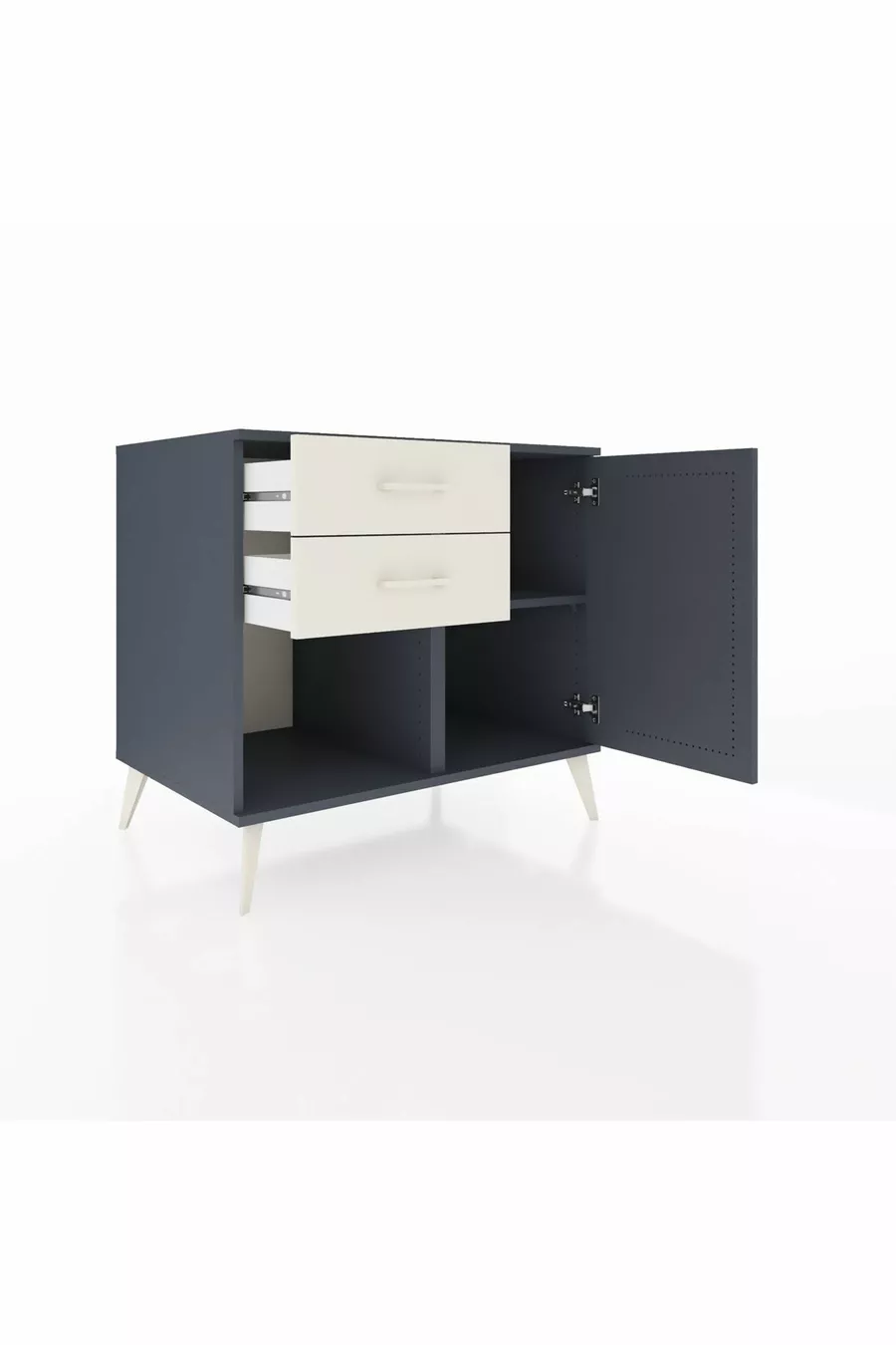 Commode Kronos à une étagère, 2 tiroirs et une porte, Anthracite-Anthracite/Gris pierre