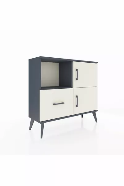 Arges Dresser 2 Shelves Single Drawer 2 Doors Anthracite-Salt Grey