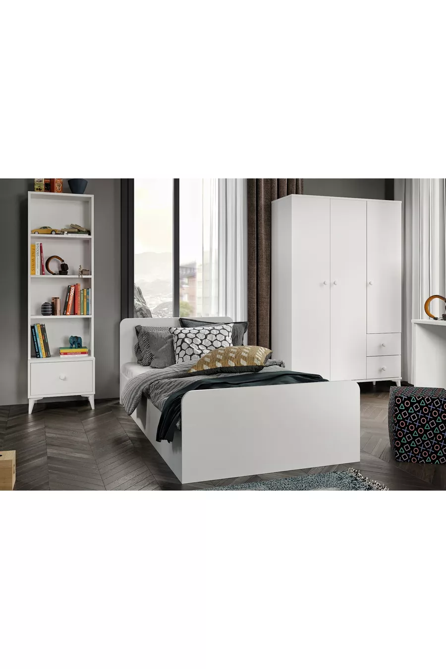 Ensemble chambre d'adolescent moderne Akasya blanc - 4 pièces et entièrement en MDF de première qualité