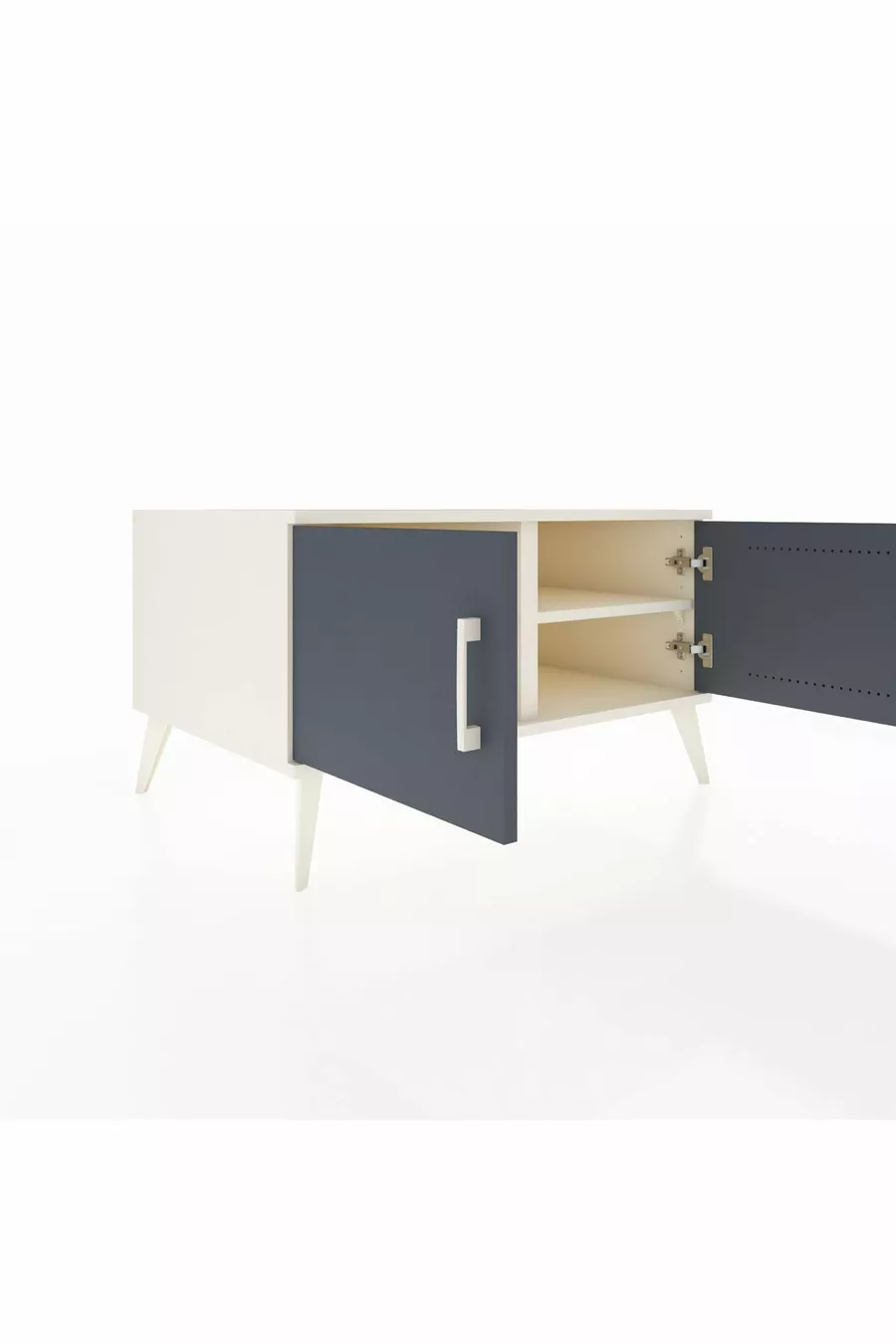 Commode Kronos 2 étagères 2 portes Pierre de lune-Anthracite/Pierre de lune