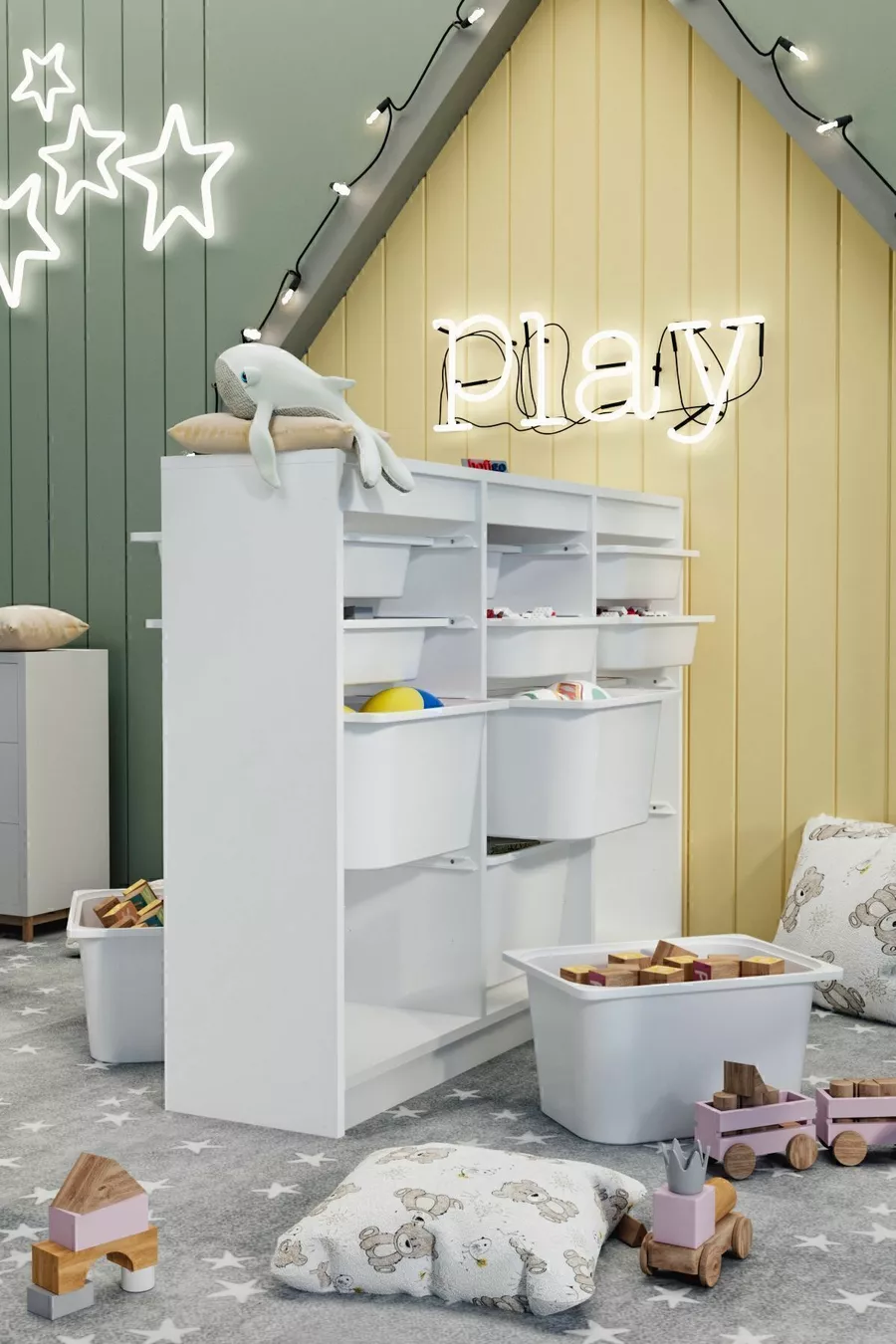 Armoire avec panier Armoire multifonction Armoire à jouets Lara Blanche