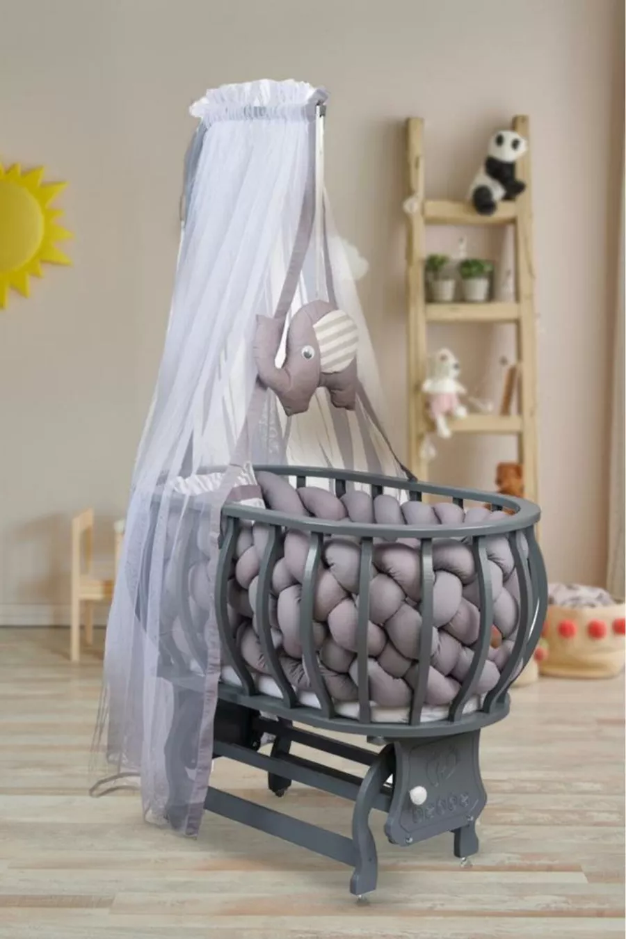 Lina Sepet Berceau en Bois Berceau en Bois Tressé avec Ensemble de Sommeil en Bois Naturel