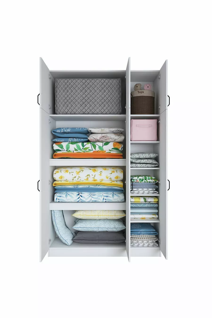 Armoire de rangement pour lit Rani , 6 portes, pour couette et oreillers,  cm