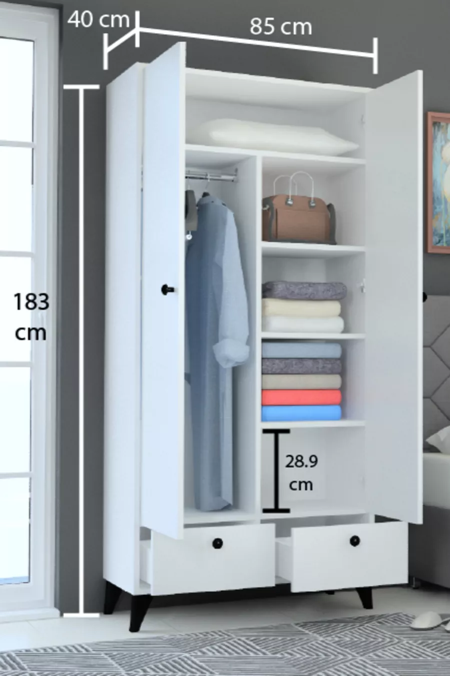 3Atlanta 2-Drawer 2-Door Wardrobe