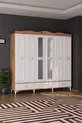 Armoire Luna 6 avec miroir, 3 tiroirs, couverture à 6 portes, en pin Atlantique