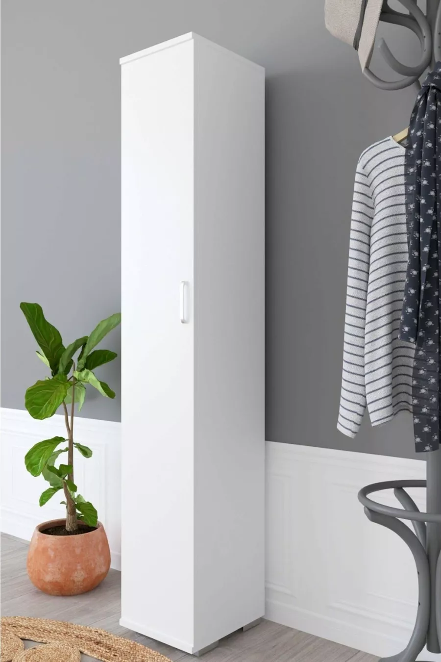 Armoire à une porte avec 6 étagères, armoire à vêtements, armoire à pulls, armoire à vêtements, armoire à chemises, armoire d'hiver, blanche