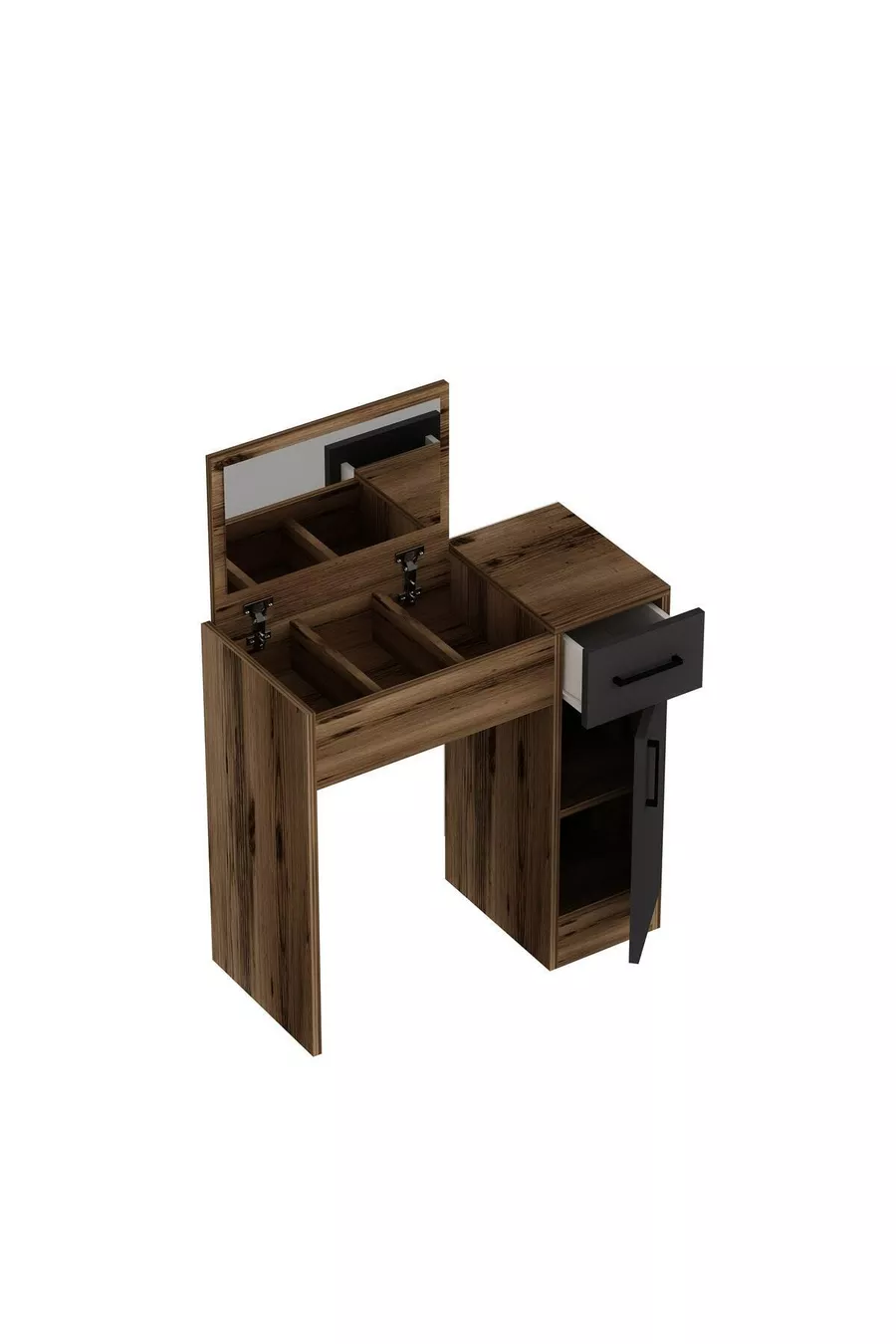 Make-up tafel met spiegel en kast, kleur walnoot, antraciet - Inci met 4 verschillende kleurkeuzes