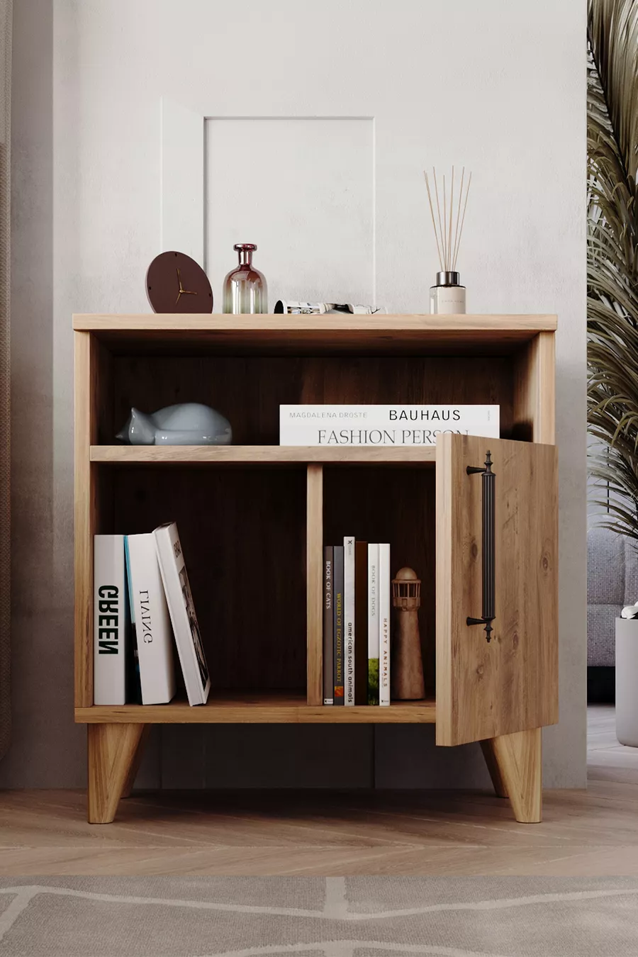Table de chevet à 2 compartiments avec porte, en pin Atlantique