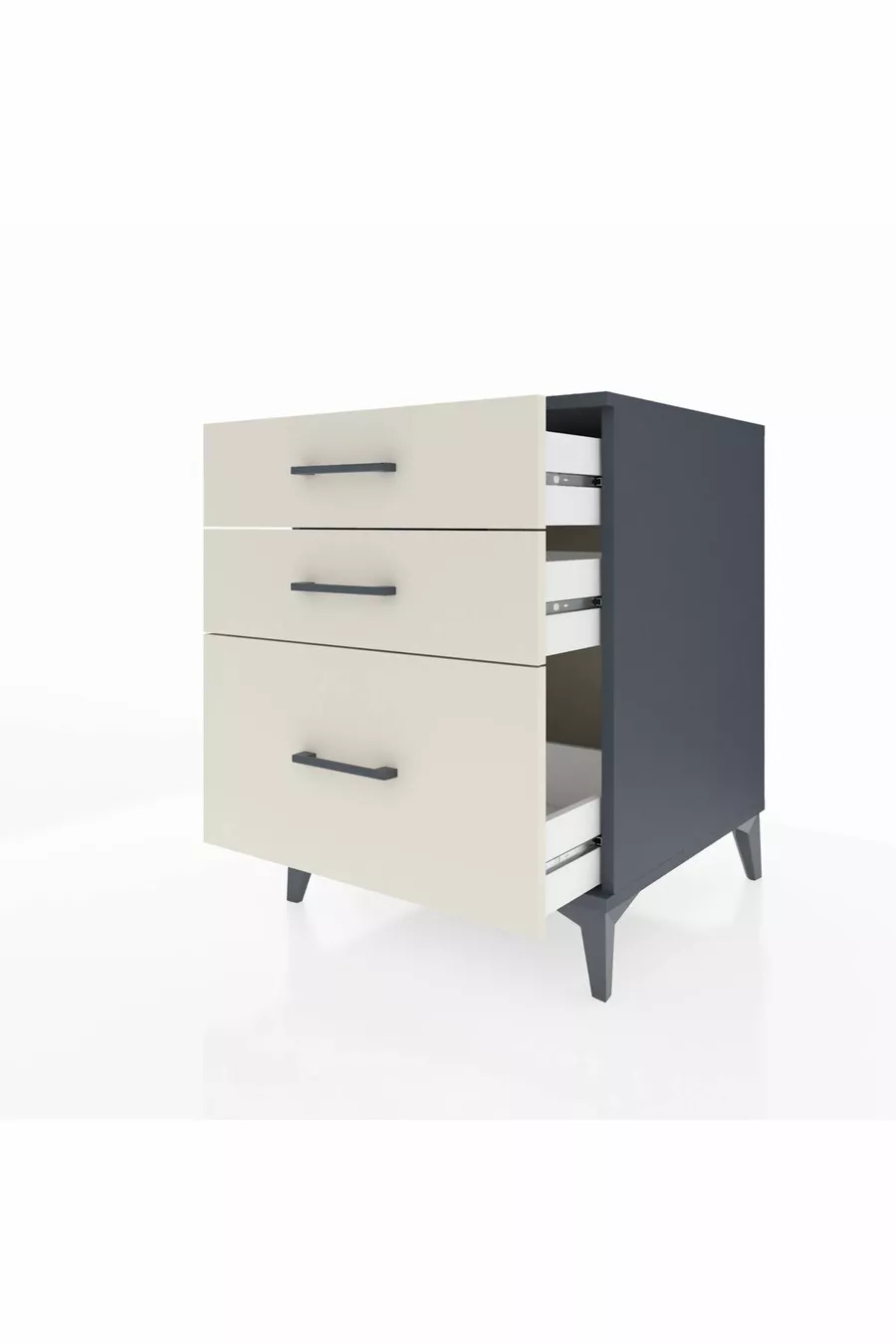Table de chevet Kronos à 3 tiroirs Anthracite-Pierre de lune