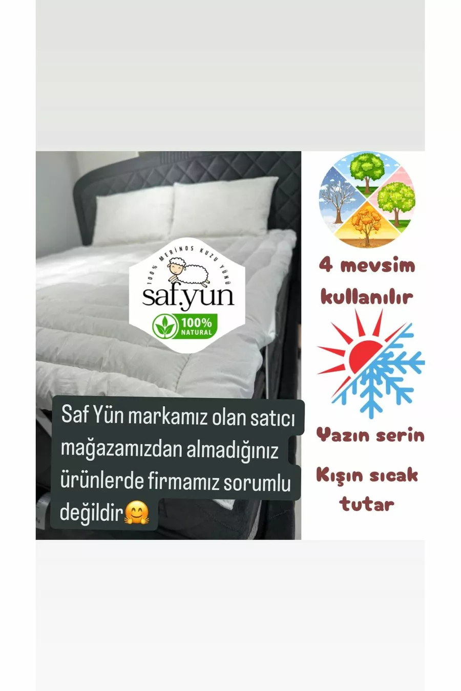 Saf Yün Çift kişilik ped / 2 kg saf merinos kuzu yünü