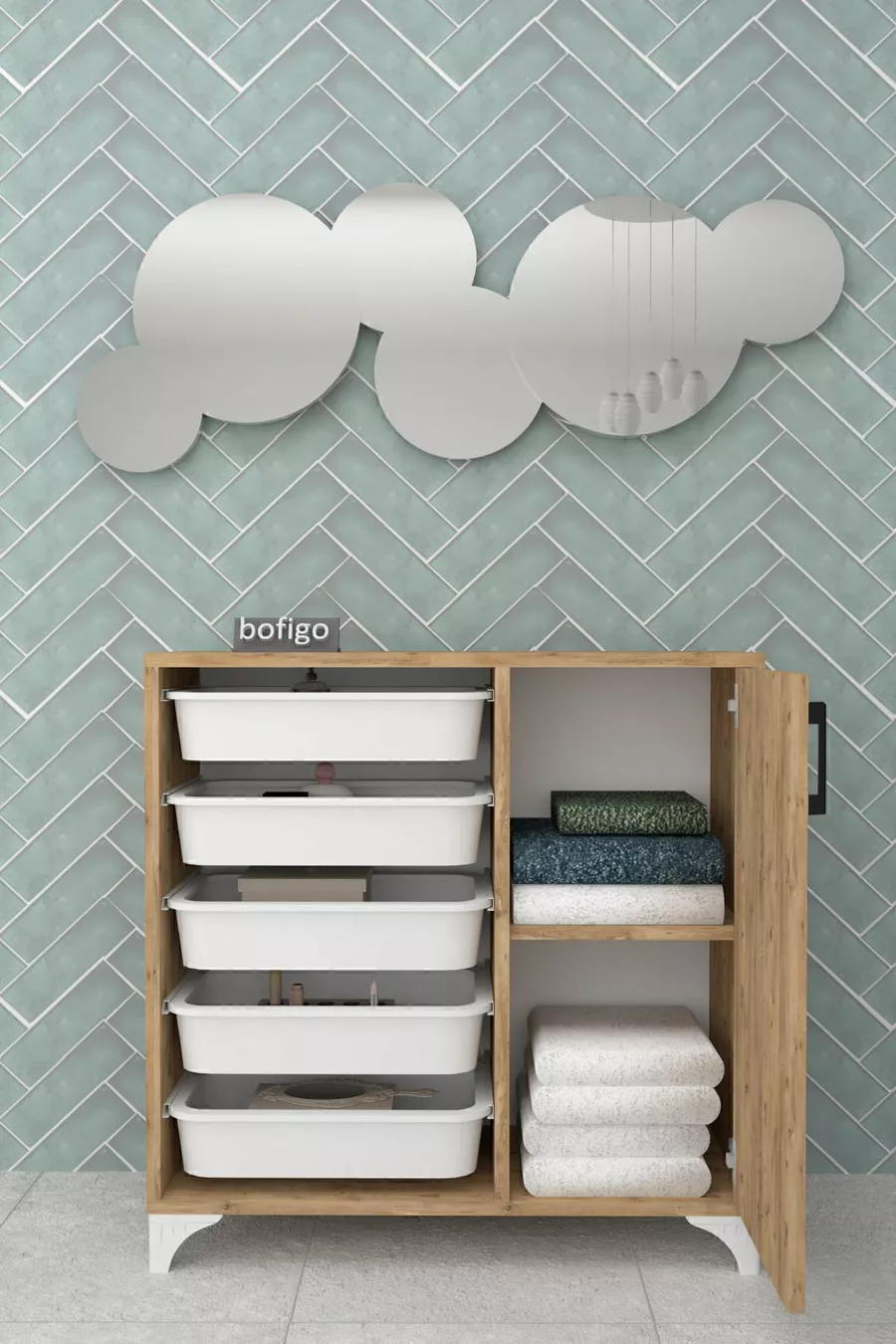 5-Basket Cabinet Multi-Purpose Cabinet Toy Cabinet Kayra Pine