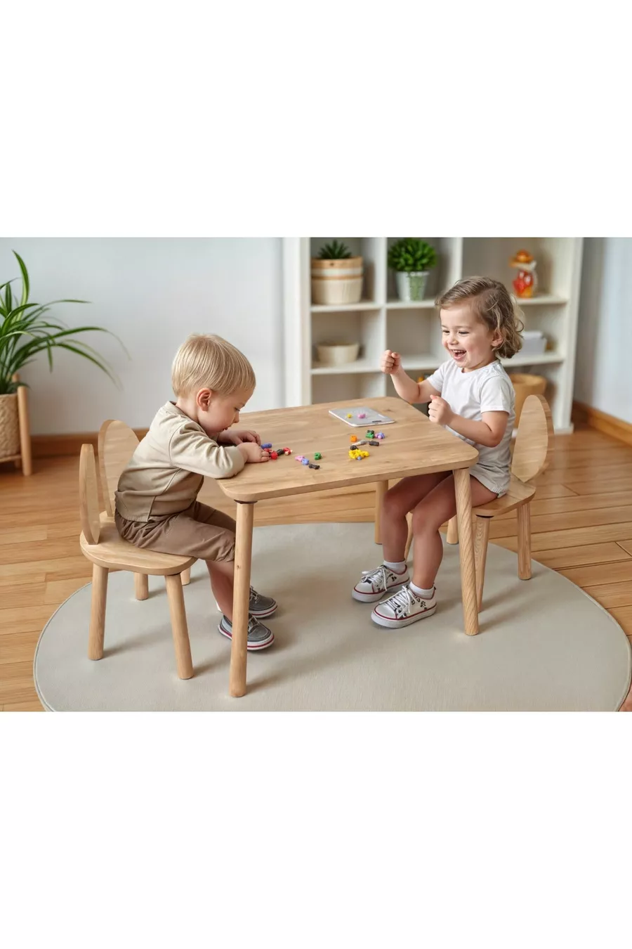 Table d'activité Safir Chêne Naturel avec 2 Chaises Ensemble Table et Chaises pour Enfants