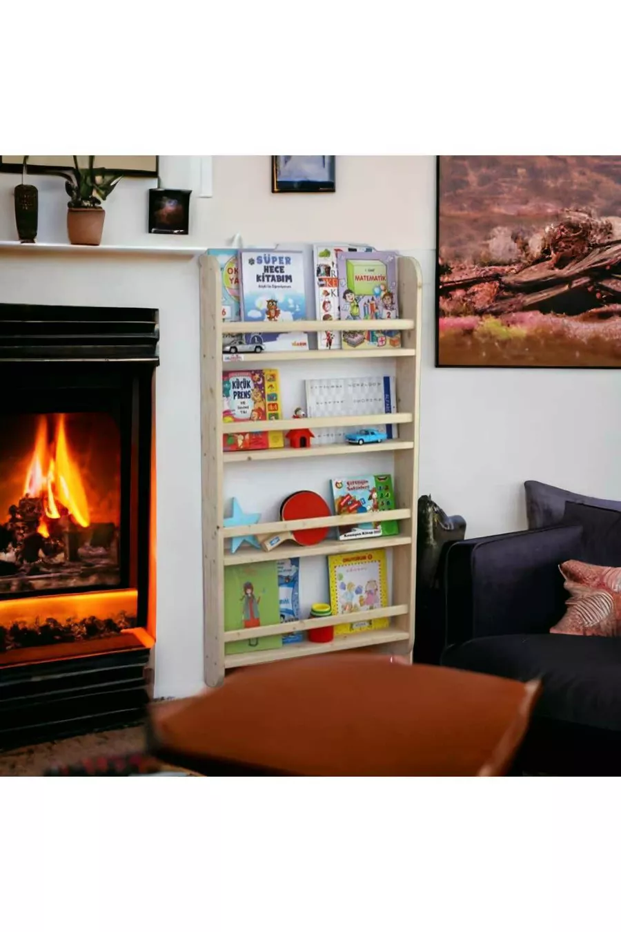 × Bibliothèque éducative pour chambre d'enfant en bois, murale, à 4 étagères
