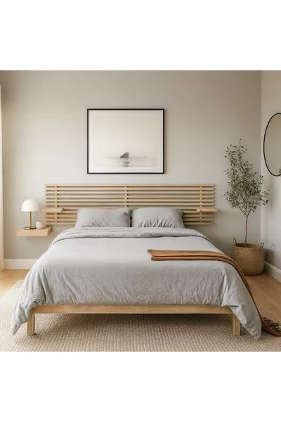 cm 2-Piece Shelved Natural Solid Wood Bed Headboard cm X Cm Solid Natural - 2 Pieces Shelf