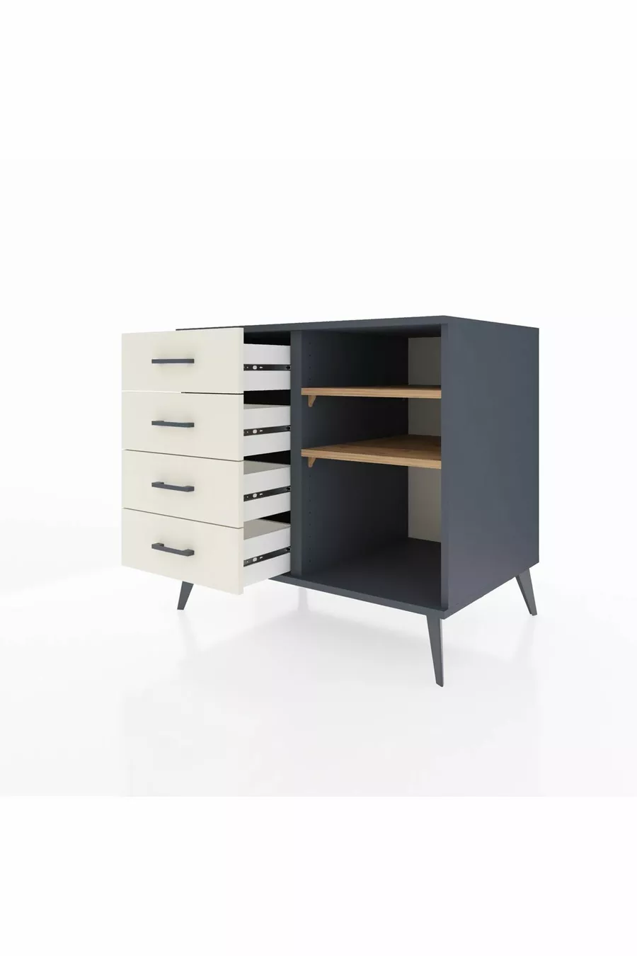 Kronos Kommode 2 Regale 4 Schubladen Anthrazit-Kiefer/Marmor