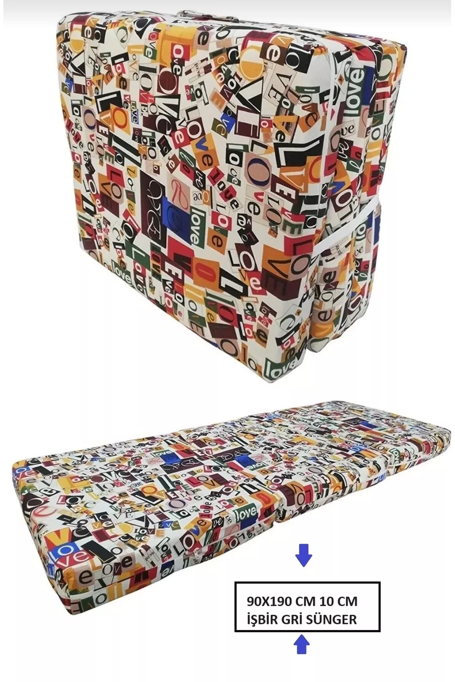 Folding Floor Bed Single Foam Mattress X cm GREY THICK FOAM LOVE PATTERN