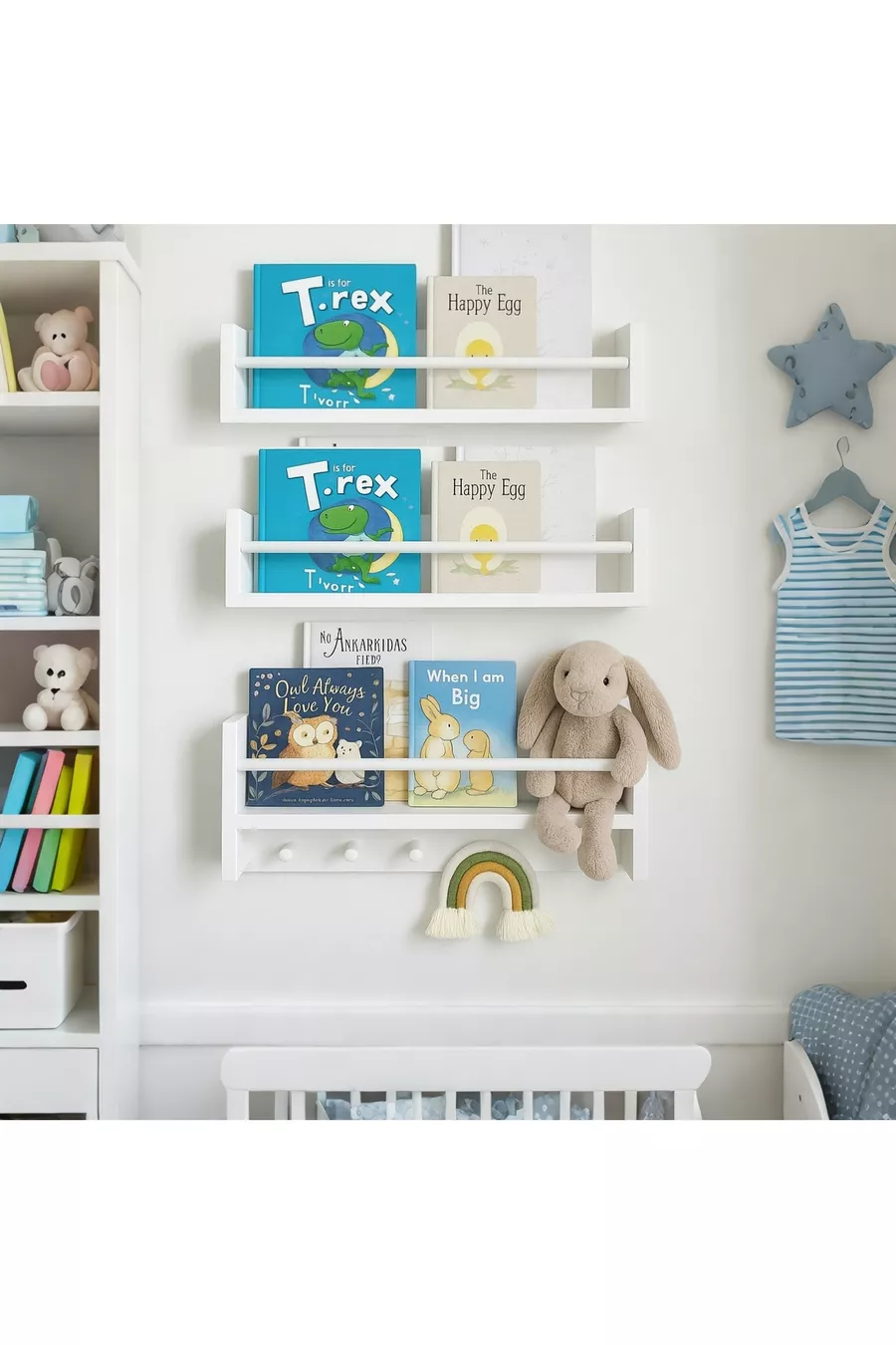 3’lü mdf’lam montessori raf , eğitici kitaplık beyaz
