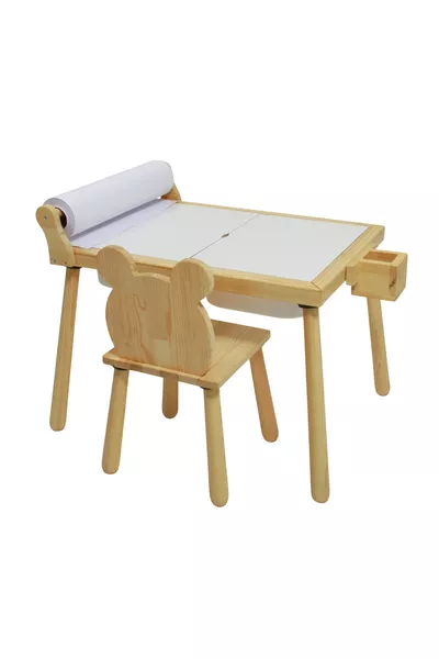 Joykids Roll Attachment Natural Wooden Sensory Kids Activity Table Play Table 1 Bear Chair