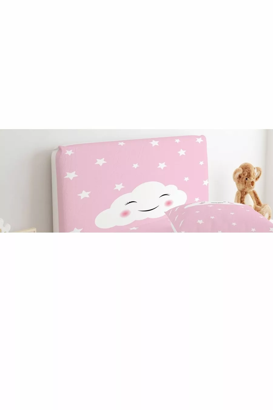 Copertura della Testata del Letto Nuvola Sorridente su Sfondo Rosa