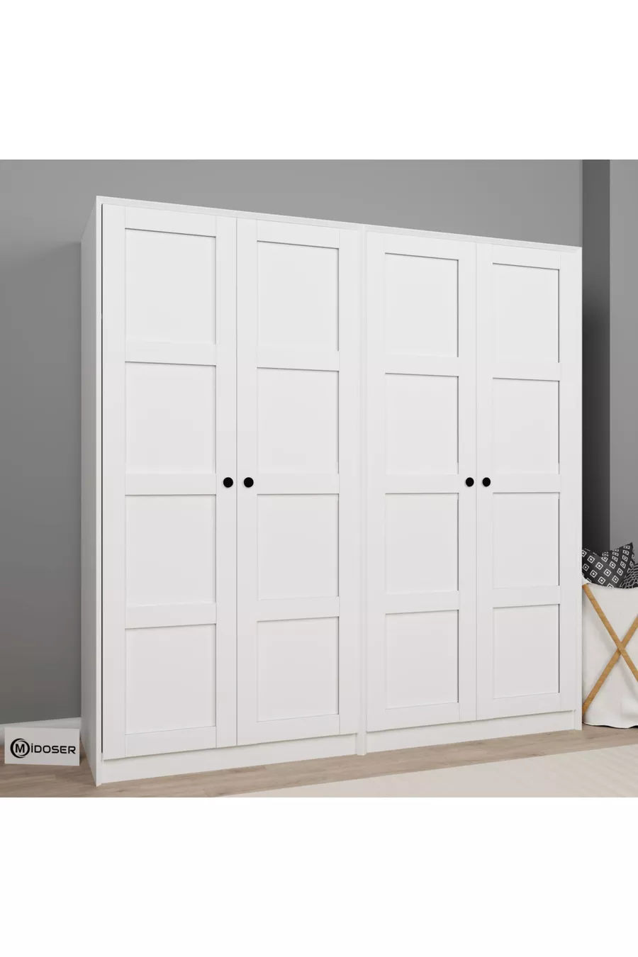 Lucas 4 Deurs  Plank Kledingkast Set - Mat Wit