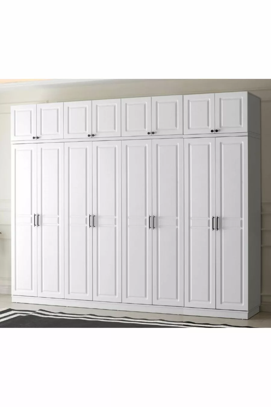 Armadio da abbigliamento bianco in MDF completo con 8 ante, scaffali e montaggio gratuito