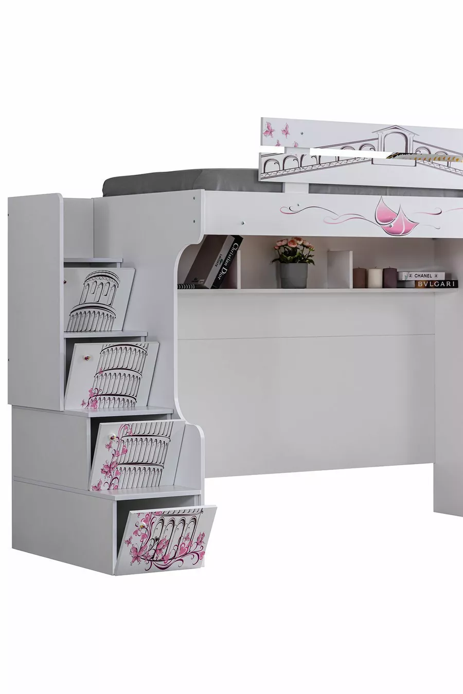 Lits superposés, Lit superposé Pisa, Table, Armoire 3 portes, 2 matelas Comfort