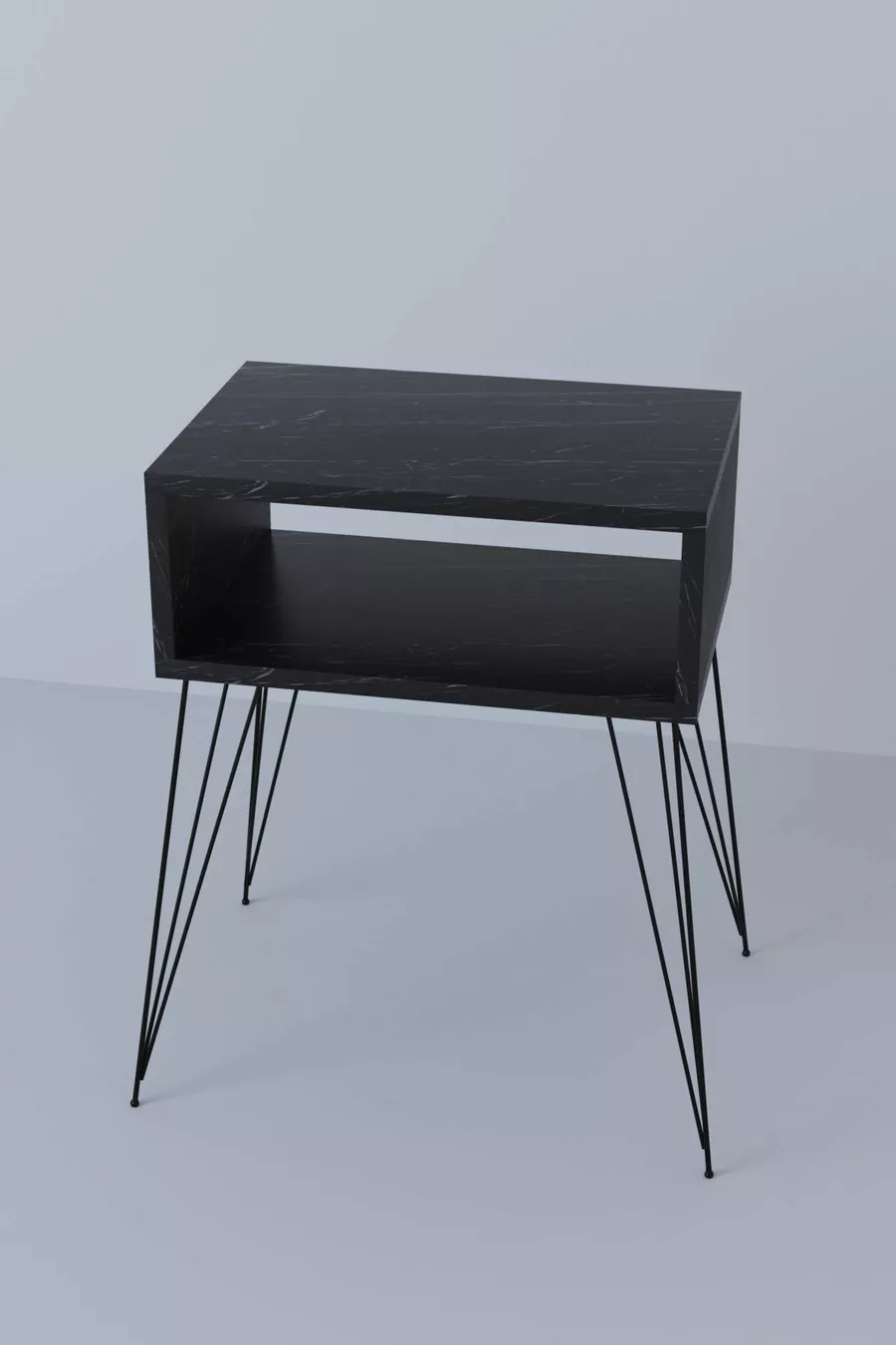 Table de chevet élite en métal avec pieds - Marbre noir