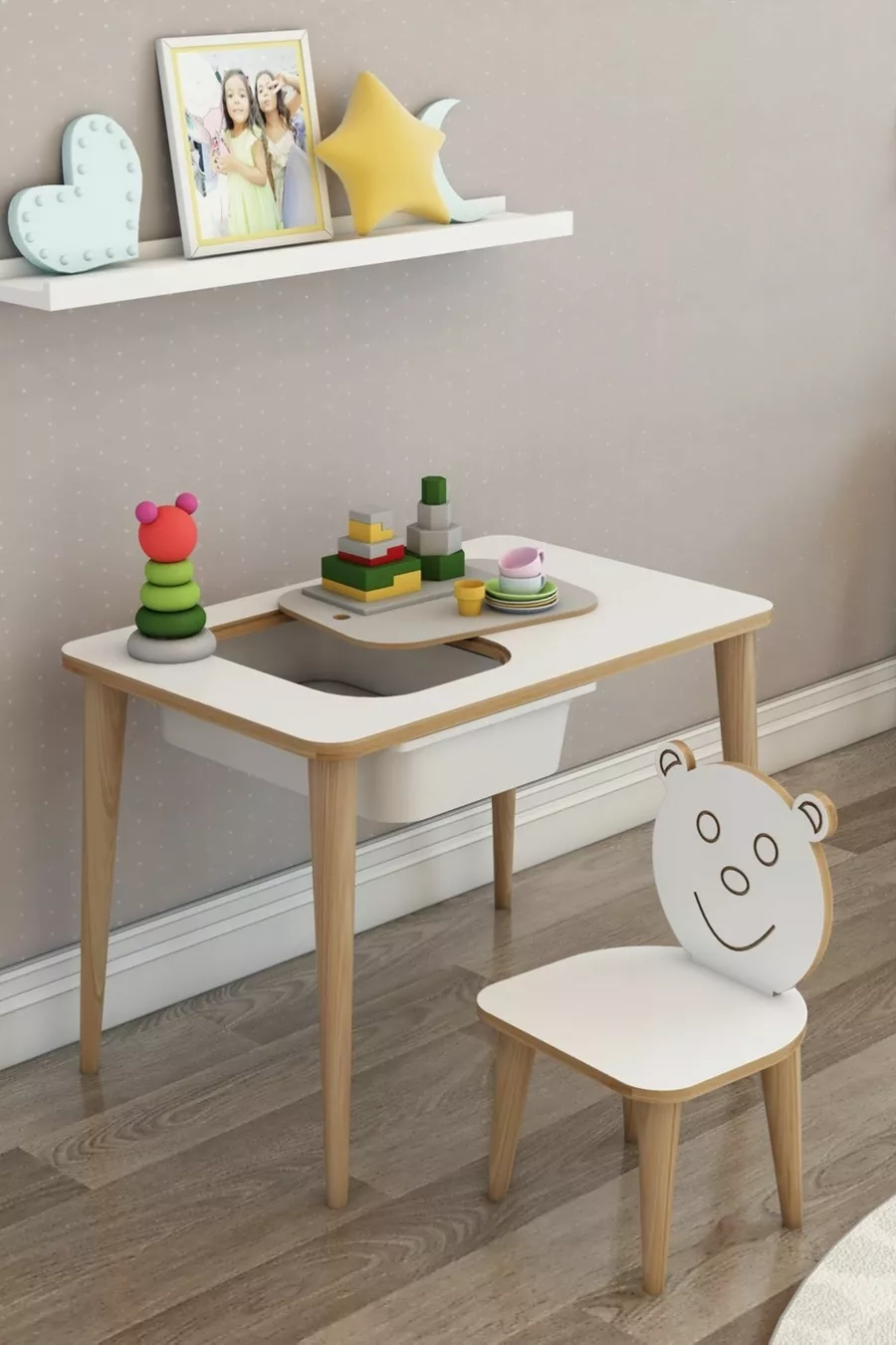 Scrivania per Bambini da Lavoro, Tavolo da Gioco e Attività, Tavolo Singolo Estivo con Sedia