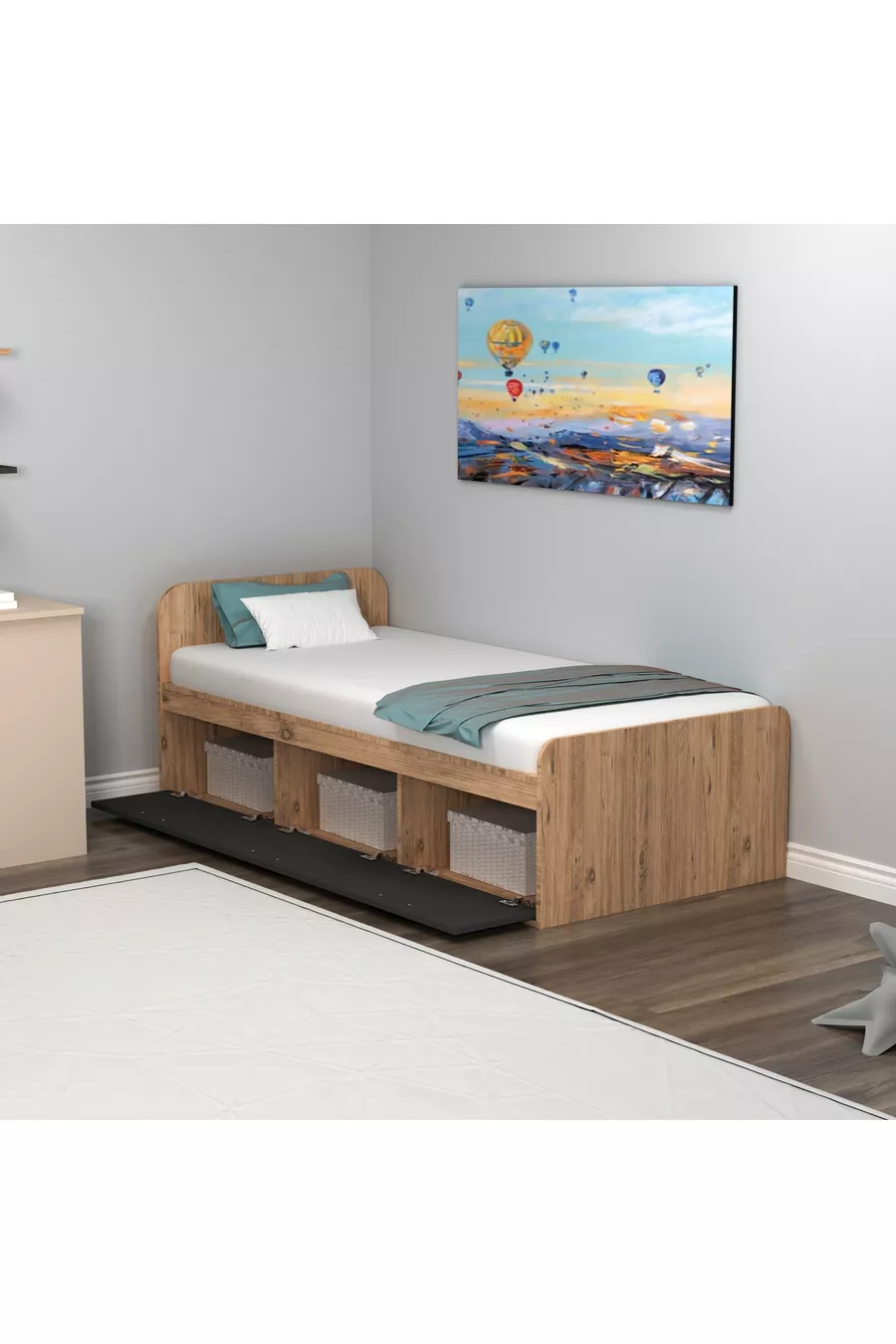Кровать Akser Atlantic Pine Anthracite – Подходит для односпальной кровати, молодежная кровать с шкафом