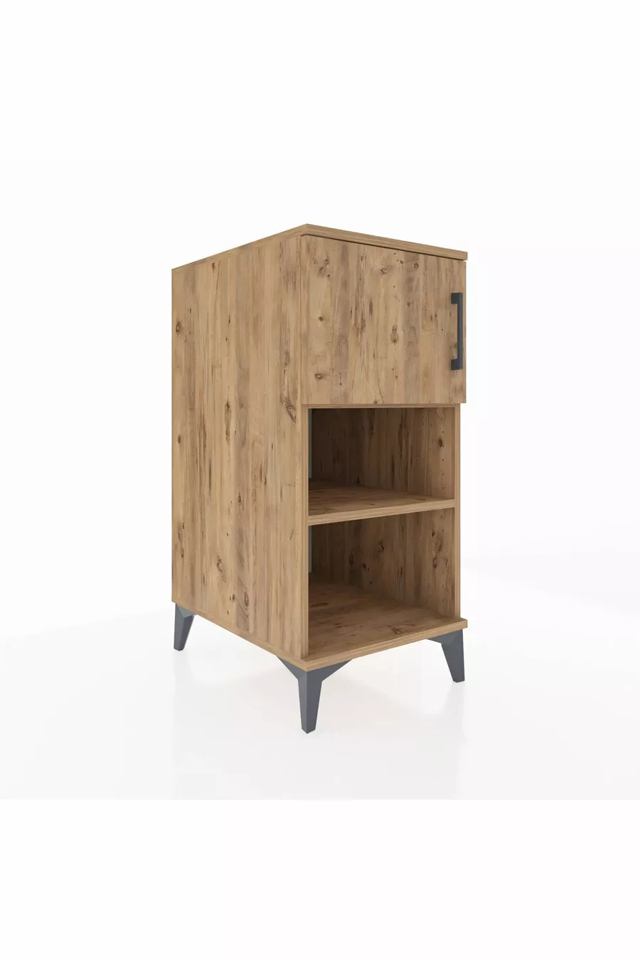 Table de chevet Kronos à 2 étagères avec 1 porte, pin-pin