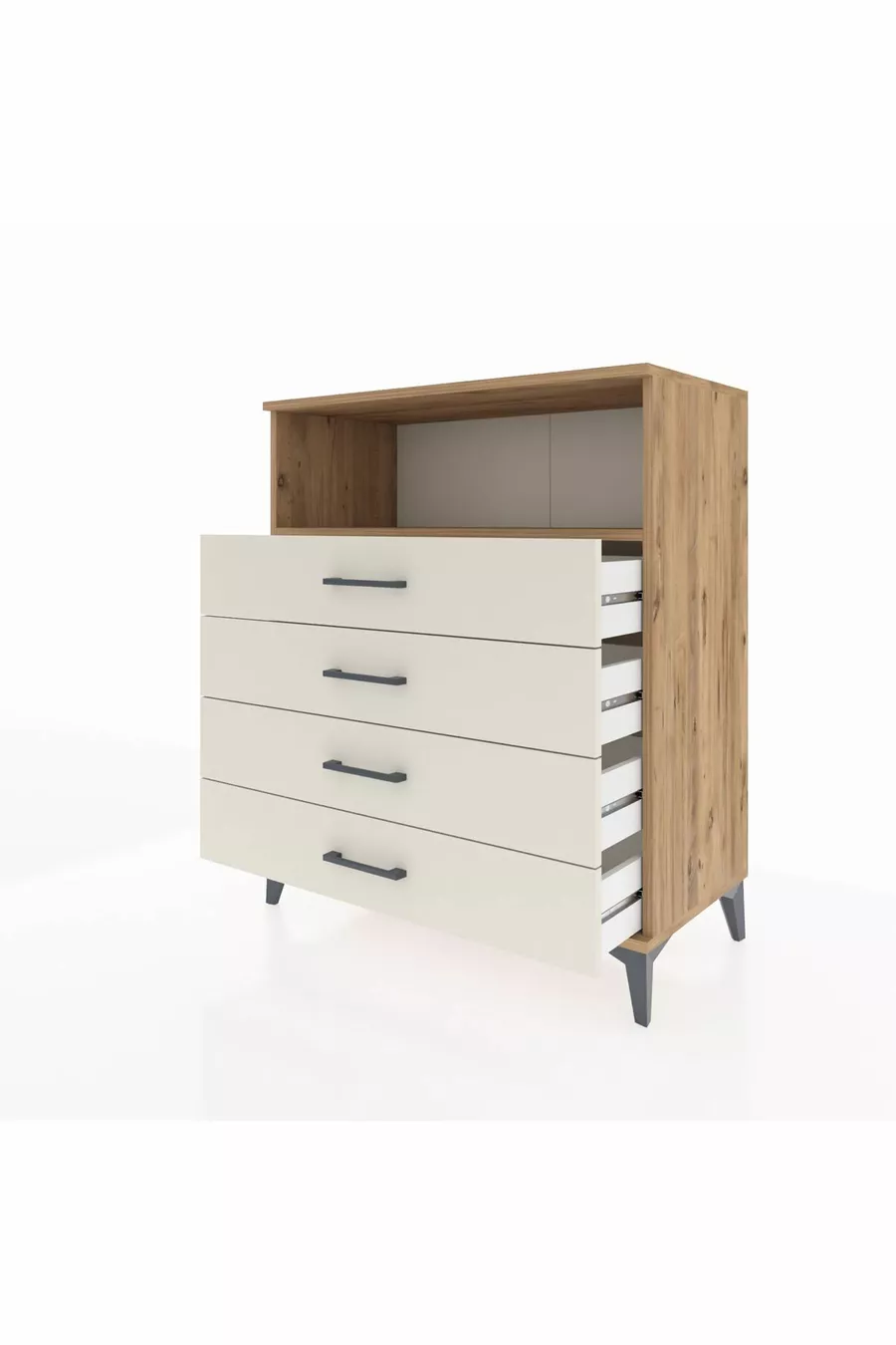 Commode Hyperion à un seul étagère et 4 tiroirs en pin-onyx