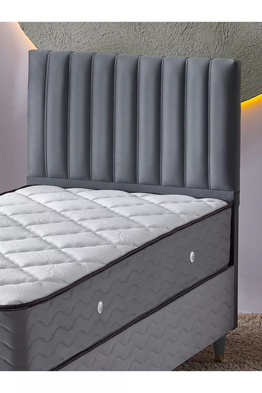 Ezgi Set Singolo (Rete+Testiera+Materasso) 3 Pezzi (Grigio)