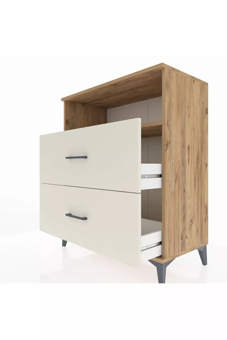 Commode Hyperion à un seul étagère et 2 tiroirs en pin-ardoise