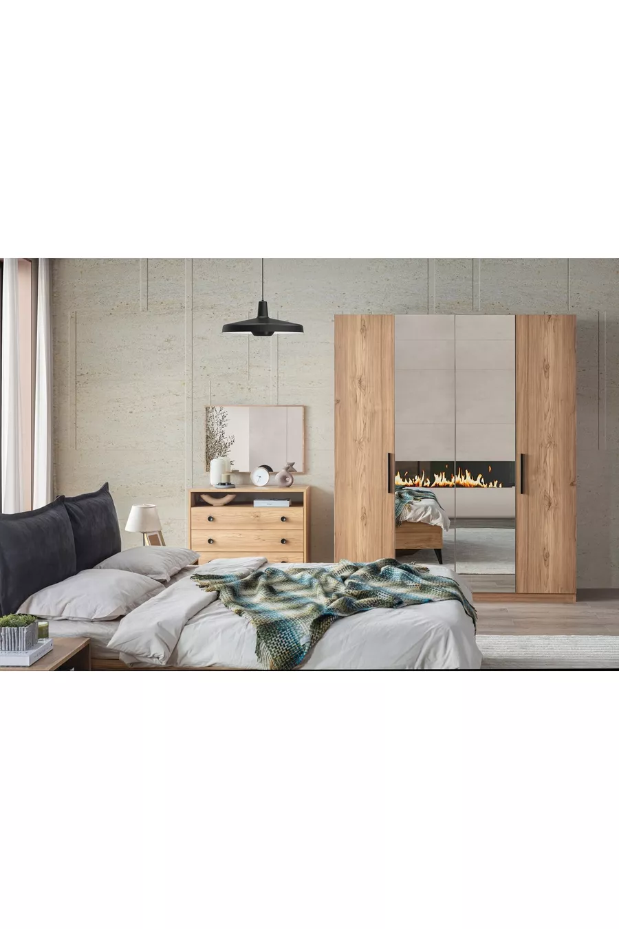 ENSEMBLE DE CHAMBRE À COUCHER ETİ, 4 PORTES, AVEC MIROIR