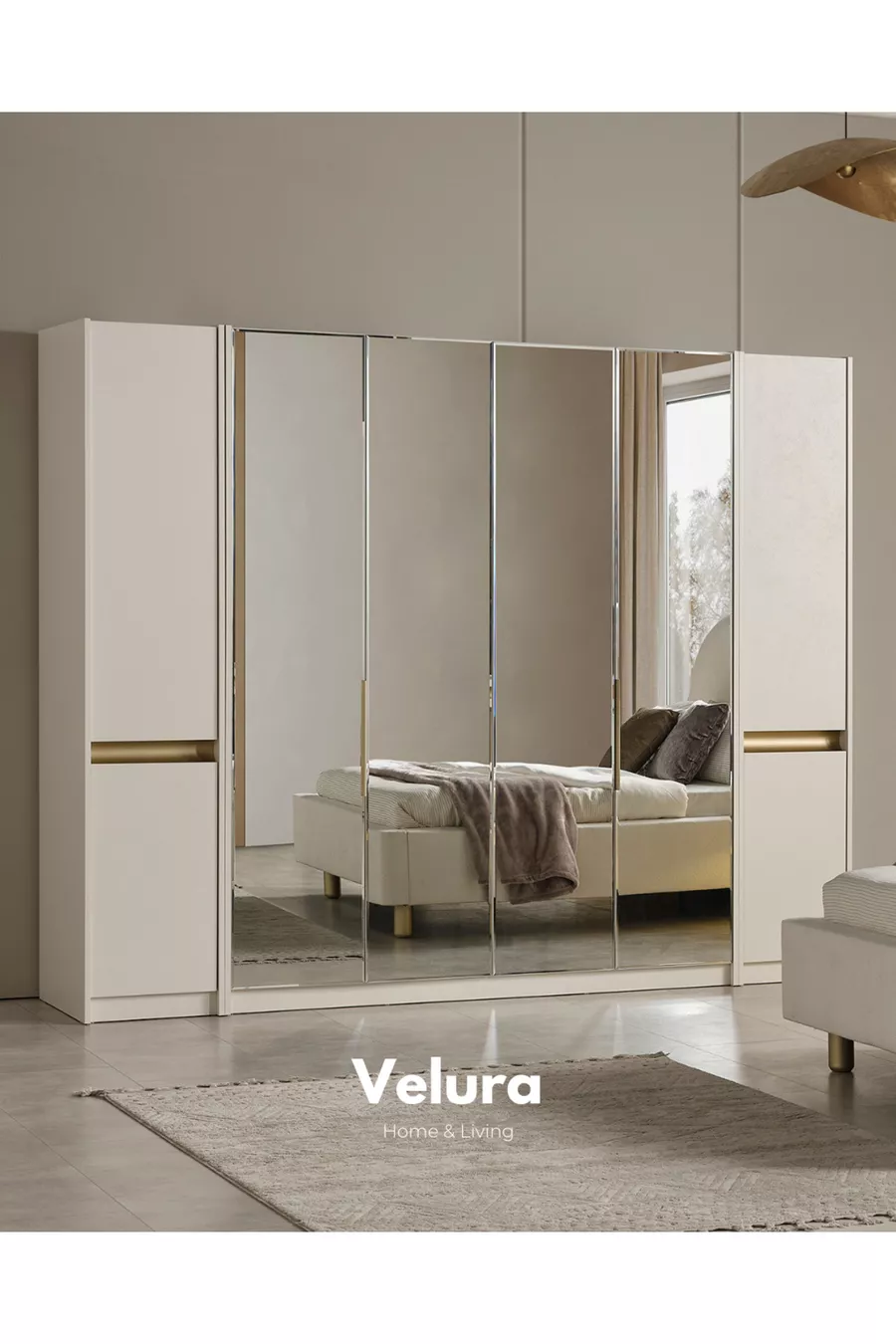 Ensemble de chambre à coucher Bern 6 portes (armoire 4 miroirs)