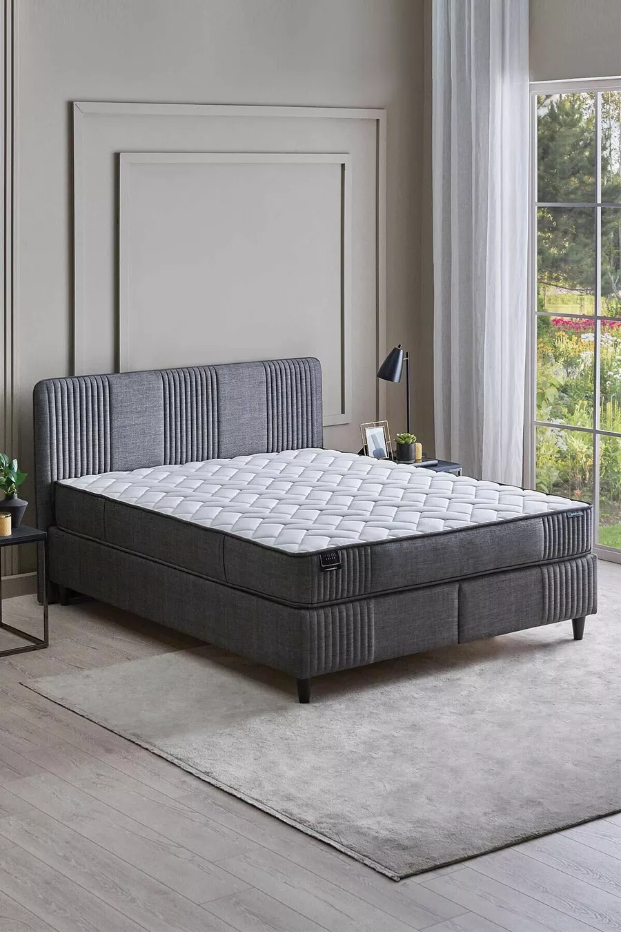 Wool Sense Bettgestell mit Matratze und Kopfteil 3-teiliges Set - Dunkelgrau