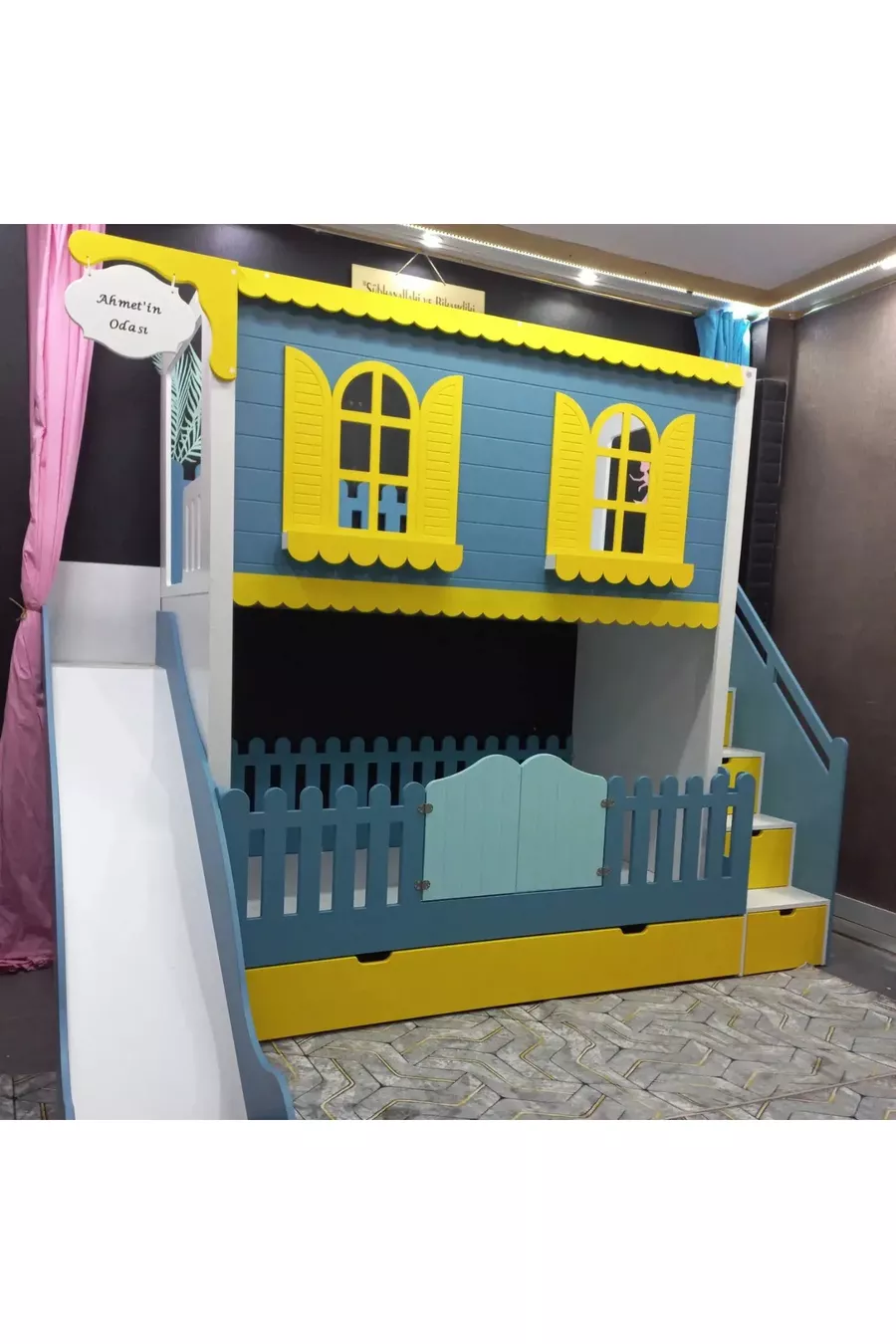 Alaçatı bunk bed with slides and a small bed