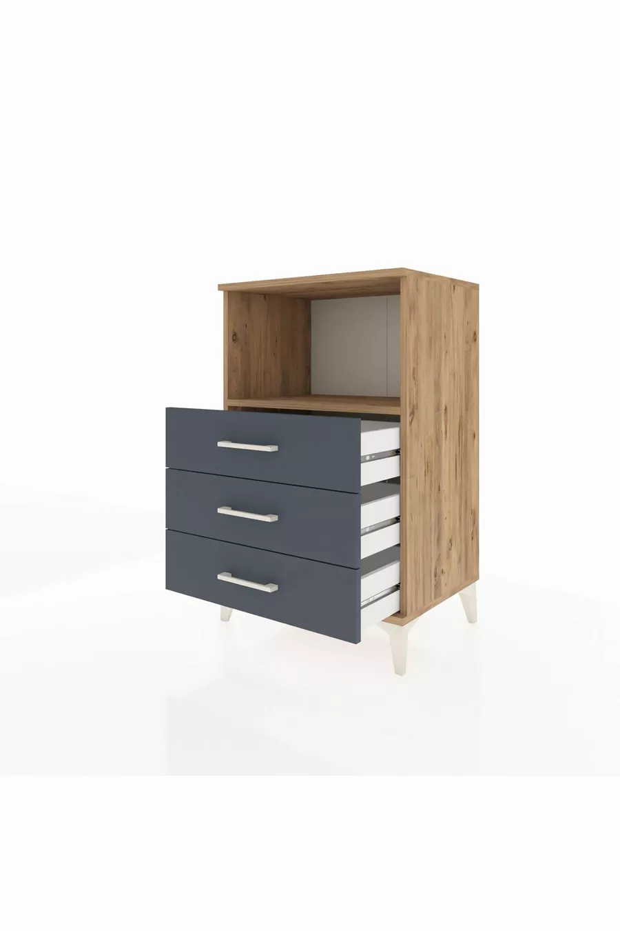 Hyperion Nightstand with One Shelf and 3 Drawers Pine-Anthracite