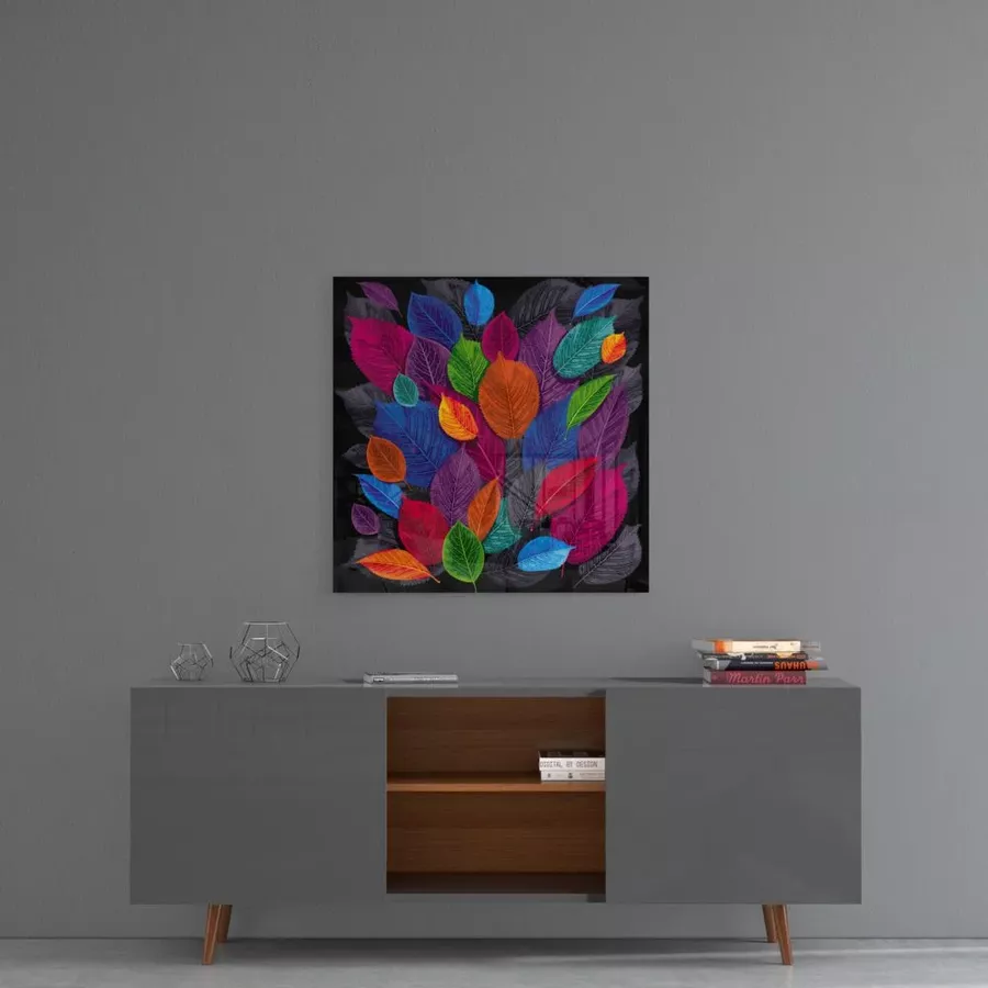 Peinture sur verre de feuilles colorées