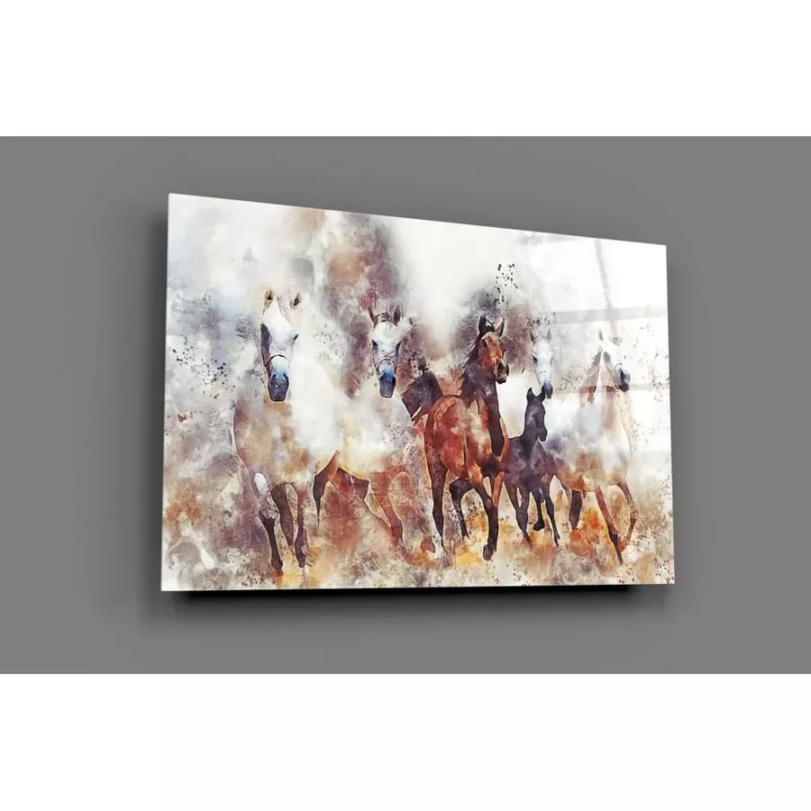 Peinture sur verre de chevaux au galop