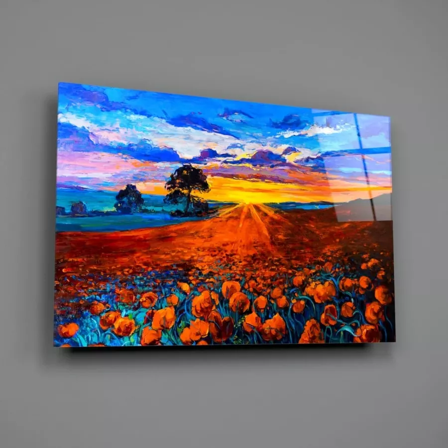 Peinture sur verre de champ de coquelicots
