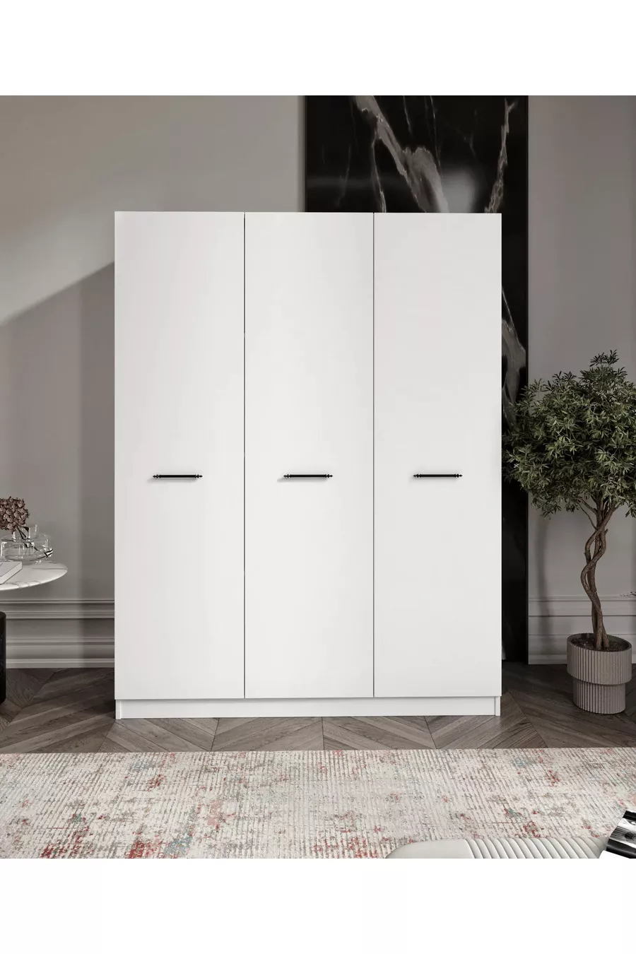 % MDF 3-Door Cabinet with Base and 9 Compartments - Fully MDF Cabinet