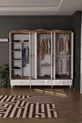Armoire Luna 6 avec miroir, 3 tiroirs, couverture à 6 portes, en pin Atlantique