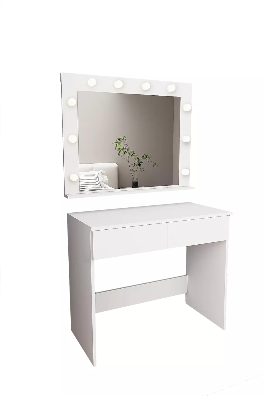B LED Işıklı Aynalı Holywood Makyaj Masası, Bölmeli Çekmeceli Organizer Kozmetik Masası
